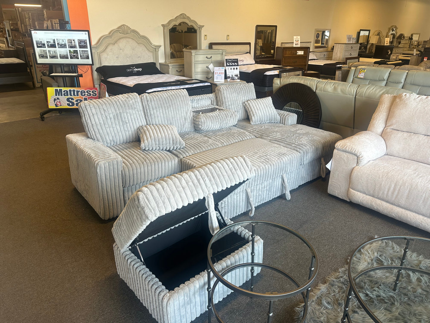 6118GY- Sectional With Ottoman (4 Boxes)